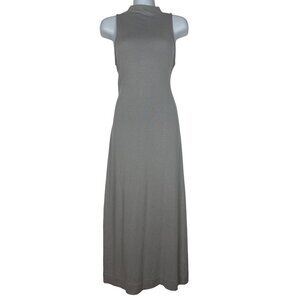 Vince XS Gray Sleeveless Mock Neck Midi Dress With Tie Waist